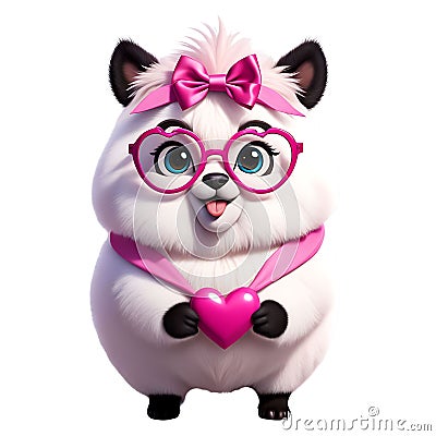 Cute funny 3D lamma, alpaca in pink heart-shaped glasses Stock Photo