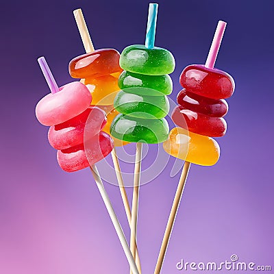 Multi-colored lollipops on a wooden stick, candies, caramels Stock Photo