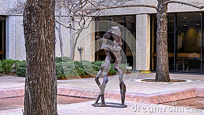 Untitled steel sculpture by Scott R. Madison in a sit down area on the lower level of McDermott Plaza, UTSW Medical School, Dallas Editorial Stock Photo