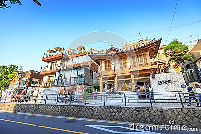 Untitled tourists and many stores at Samcheong street on Ju Editorial Stock Photo