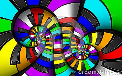 Unusual abstract rainbow piano keyboard spiral music background. Fractal like endless staircase. Rainbow colors piano keys twisted Stock Photo