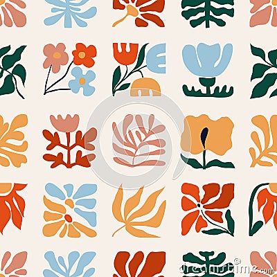 Unusual abstract seamless pattern in modernist style. Set of square tiles inspired by impressionism Vector Illustration