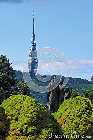 Kamzik TV transmission tower viewed from Slavin in Bratislava - Slovakia Stock Photo