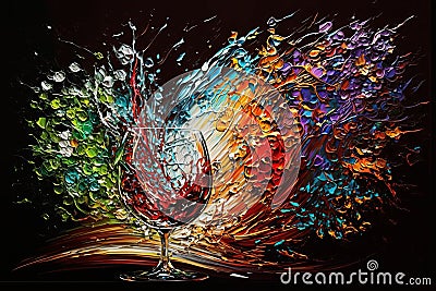 Unusual aspect wine glass colorful abstract. AI generated Stock Photo