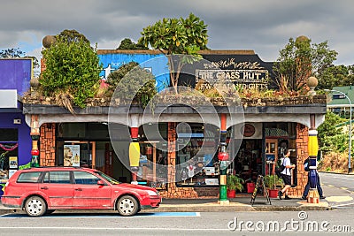 Kawakawa, New Zealand. Quirky architecture on the main street Editorial Stock Photo