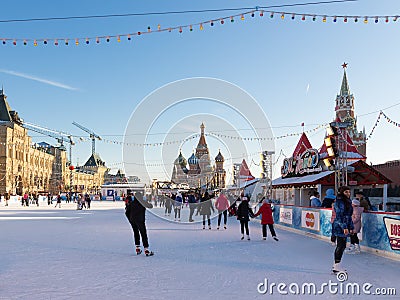 Unusual Christmas ice rink on Red Square, Moscow Editorial Stock Photo