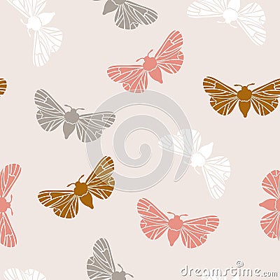 Unusual hipster seamless pattern with clothes moth. Vector background. Vector Illustration