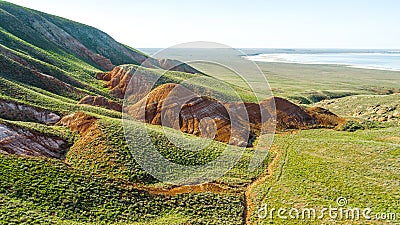 Unusual landscape. Mountain Big Bogdo in the Astrakhan region, Russia. Sacred place for practicing Buddhism. Stock Photo