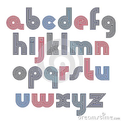 Unusual rounded colorful font created from lines. Vector Vector Illustration