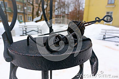 Unusual sculptures and monuments of St. Petersburg. Grandma`s chair Editorial Stock Photo