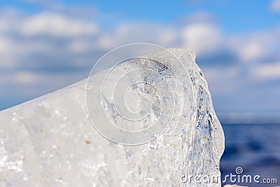 Unusual shapes and textures of ice crystals shallow dof with copy space. Arctic, winter and spring landscape Stock Photo