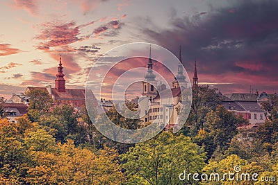 Unusual view of the city of Jihlava, Czech Stock Photo