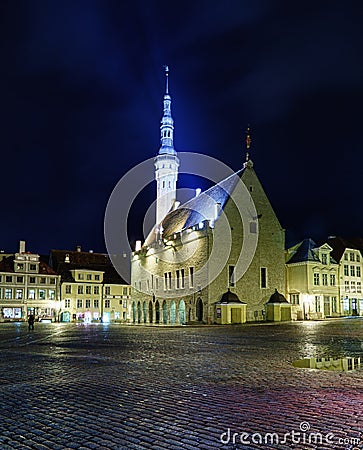 Unusual view of Tallinn town hall Stock Photo