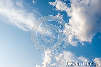 Unusual white striped wavy clouds in a bright blue sky. Heavenly background for your photos. Perfect Sky photo Stock Photo