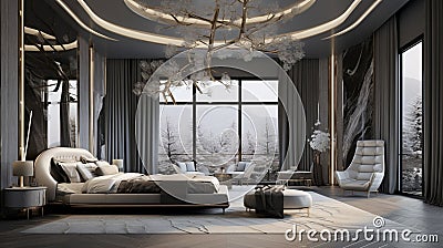 Unveil the grandeur of a special bedroom, aglow with perfect lighting Stock Photo