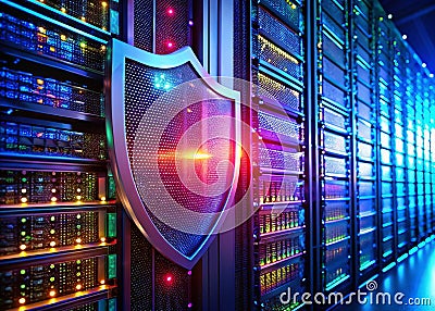 Unveiling Data Center Security A Macro View of Robust Cyber Protection and Digital Shields Stock Photo