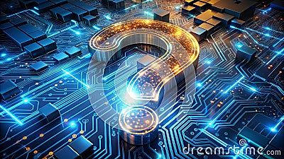 Unveiling the Future of Knowledge A 3D Question Mark Embraces AIPowered Information Retrieval and Personalized Learning Stock Photo