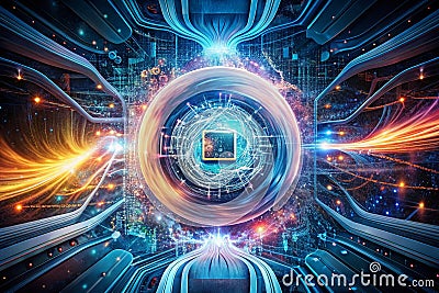 Unveiling the Intersection of Quantum Computing Big Data and AI Deep Learning A WaveBased Visualization Stock Photo