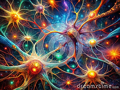 Unveiling the Intricate Network A Surreal Visualization of Glowing Synaptic Connections in a Neural Network Stock Photo