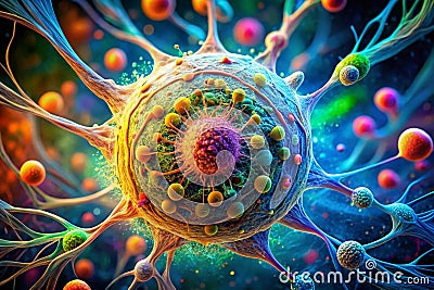 Unveiling the Intricate World of Fibroblast Cells A Deep Dive into Cellular Structure and Function Through Microscopic Stock Photo