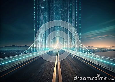 Unveiling the Minimalist Digital Highway Exploring the Future of Streaming Binary Data and Generative AI Stock Photo