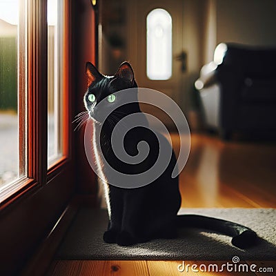 Owner's pet waits patiently for their return at front door Stock Photo
