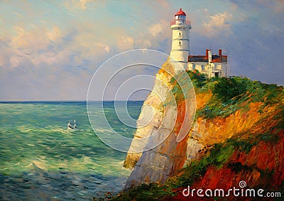 Unwavering Vigilance: The Mighty Lighthouse Overlooking the Temp Stock Photo