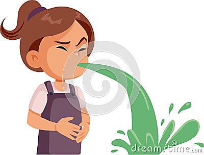 Sick Child with Food Poisoning Vomiting Vector Cartoon Illustration Vector Illustration