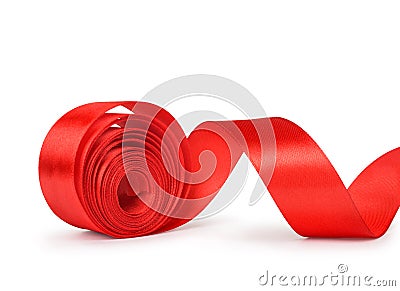 the unwound roll of red ribbon Stock Photo