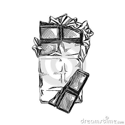 Unwrapped broken chocolate bar hand drawn vector illustration Vector Illustration