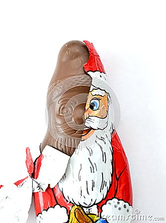 unwrapped chocolate santa claus Stock Photo