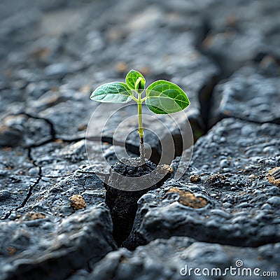 Unyielding growth: Plant through concrete crack. Stock Photo
