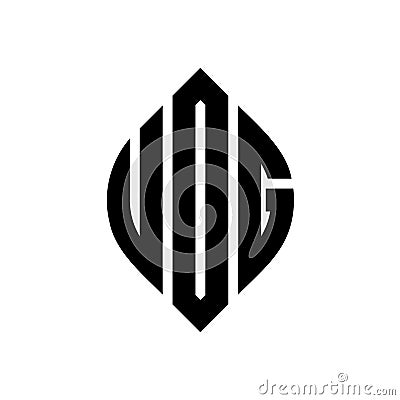 UOG circle letter logo design with circle and ellipse shape. UOG ellipse letters with typographic style. The three initials form a Vector Illustration