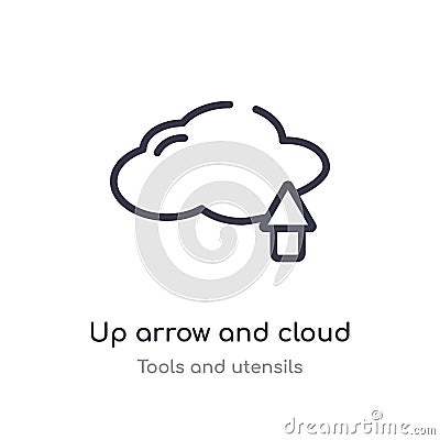 up arrow and cloud outline icon. isolated line vector illustration from tools and utensils collection. editable thin stroke up Vector Illustration