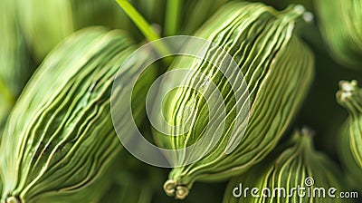 An up close image of fragrant cardamom pods nestled together, showcasing vibrant. Generative Ai Stock Photo