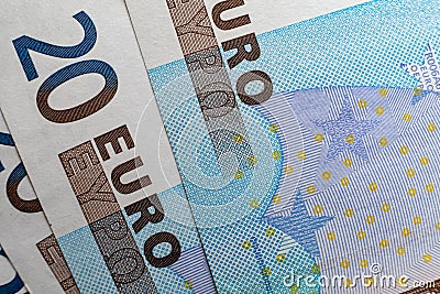 An up-close shot of the microprinting on a Euro banknote, highlighting the advanced tamper-proof technology used to Stock Photo