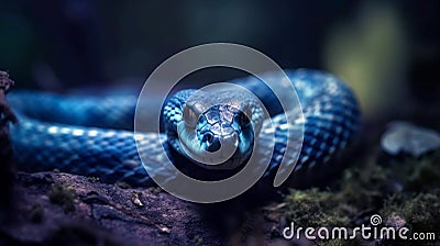 An up-close snapshot of a venomous Blue Viper snake. Generative AI Stock Photo