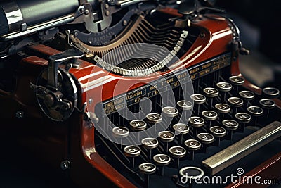 An up-close view of an old fashioned typewriter. Perfect for adding a touch of nostalgia to your creative projects Stock Photo