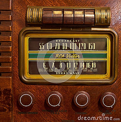 Up close vintage AM radio tuning dial and scale Editorial Stock Photo