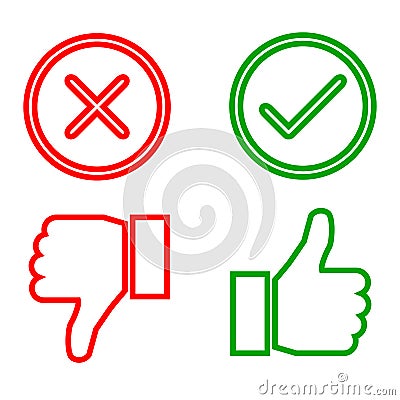 Up and down index finger with check mark and cross Stock Photo