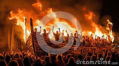 Up Helly Aa (Shetland, Scotland) - A fire festival featuring torchlight processions and burning a Viking longship Stock Photo
