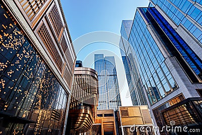 Up looking Skyscrapers with skyline in Shanghai Stock Photo