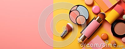 object white layout cosmetic facial collection fashion product beauty accessory background. Generative AI. Stock Photo