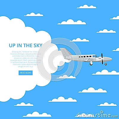 Up in the sky poster with propeller airplane Vector Illustration