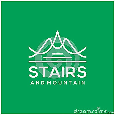 Up Stairs and Mountain Success Logo Design Vector Illustration