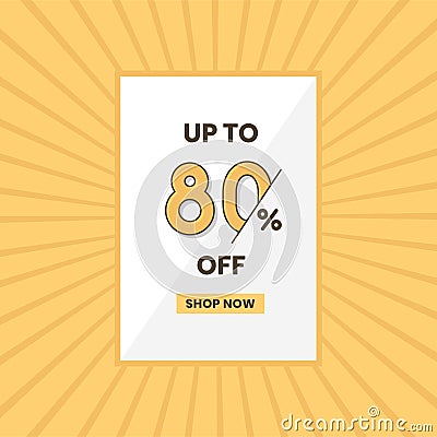 Up to 80% off sales offer. Promotional sales banner up to 80% discount offer Vector Illustration