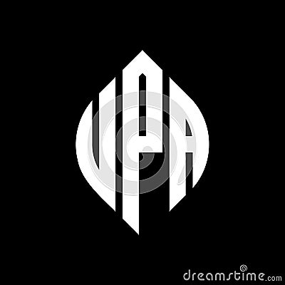 UPA circle letter logo design with circle and ellipse shape. UPA ellipse letters with typographic style. The three initials form a Vector Illustration