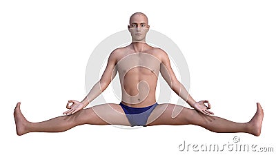 Upavistha konasana bald man isolated Stock Photo