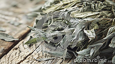 An upclose look at a bundle of dried mugwort a common Chinese herb used in acupuncture with its feathery leaves and Stock Photo