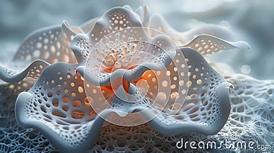 An upclose look at a fractal flower with delicate petals made up of intricate geometric shapes that seem to endlessly Stock Photo